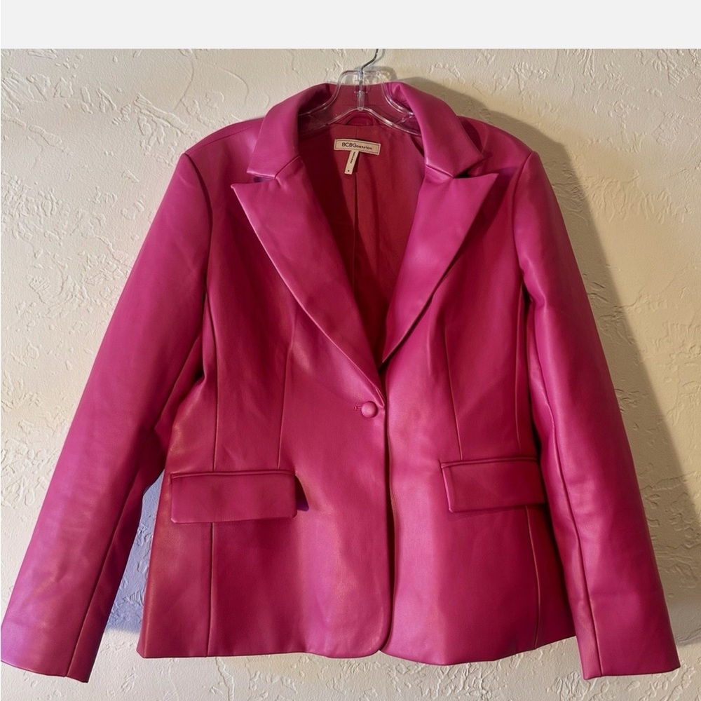 NWT BCBGeneration Faux Leather Blazer Suit Jacket in Pink Peacock - Size XS - Picture 4 of 9